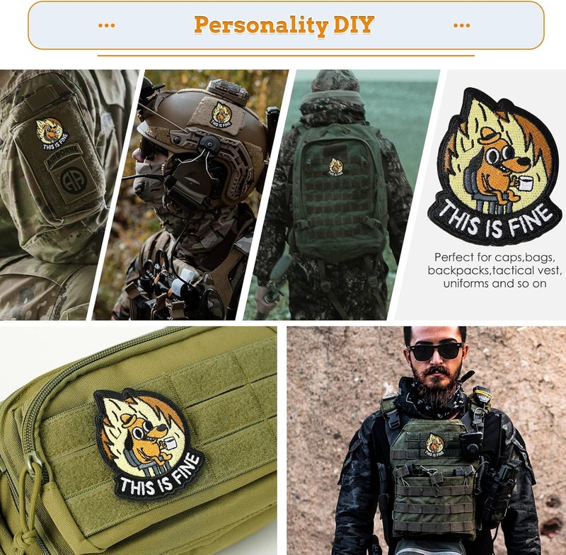 XMJY This is Fine Dog Patch, 1 Pcs Funny Meme Embroidered Patches, Tactical Military Morale Patch with Hook Fastener Backing, Cute Applique Accessories for Backpacks, Vests, Jackets, Jeans, Hats - Image 3
